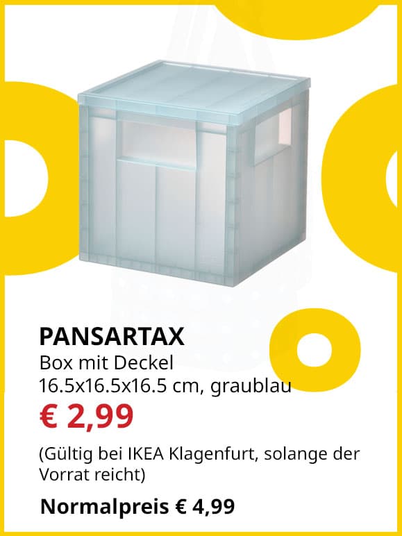 Box mit Deckel Pansartax, 16,5x16,5x16,5cm, transparent graublaum statt € 4,99 um € 2,99.