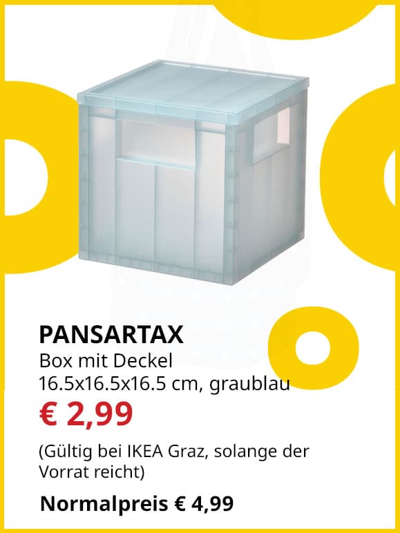 Box mit Deckel Pansartax, 16,5x16,5x16,5cm, transparent graublaum statt € 4,99 um € 2,99.