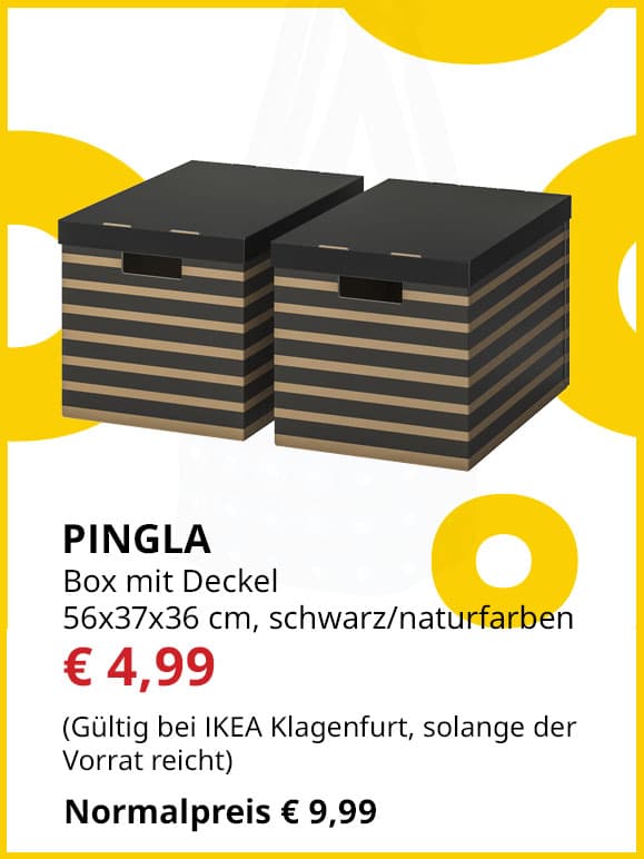 Box mit Deckel Pingla, 2 Stück, 56x37x36cm, schwarz/natur, statt € 9,99 um € 4,99.