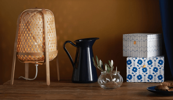 Boxes, a lamp and other decor items