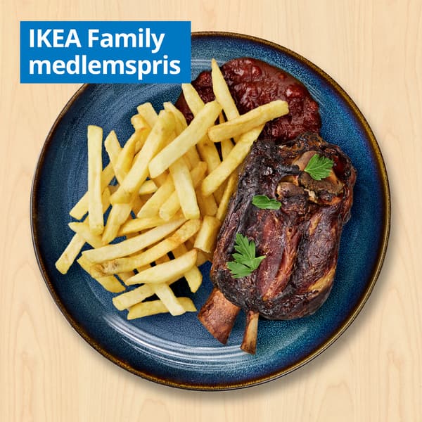Braiseret svineskank
serveret med pommes frites og tyttebær-barbecuesauce 


IKEA Family medlemspris

129.-

Ikke-medlemspris: 149.-