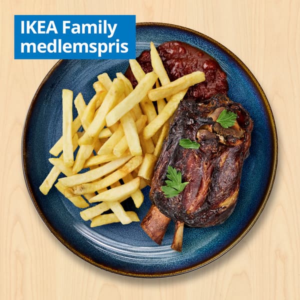Braiseret svineskank
serveret med pommes frites og tyttebær-barbecuesauce

IKEA Family medlemspris

129.-

Ikke-medlemspris: 149.-