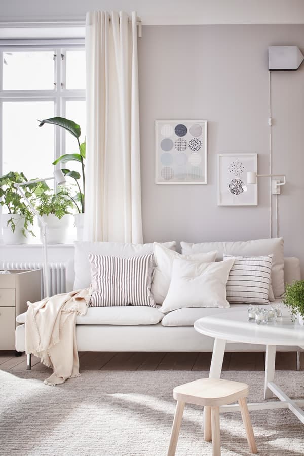 Bright living room in white tones.