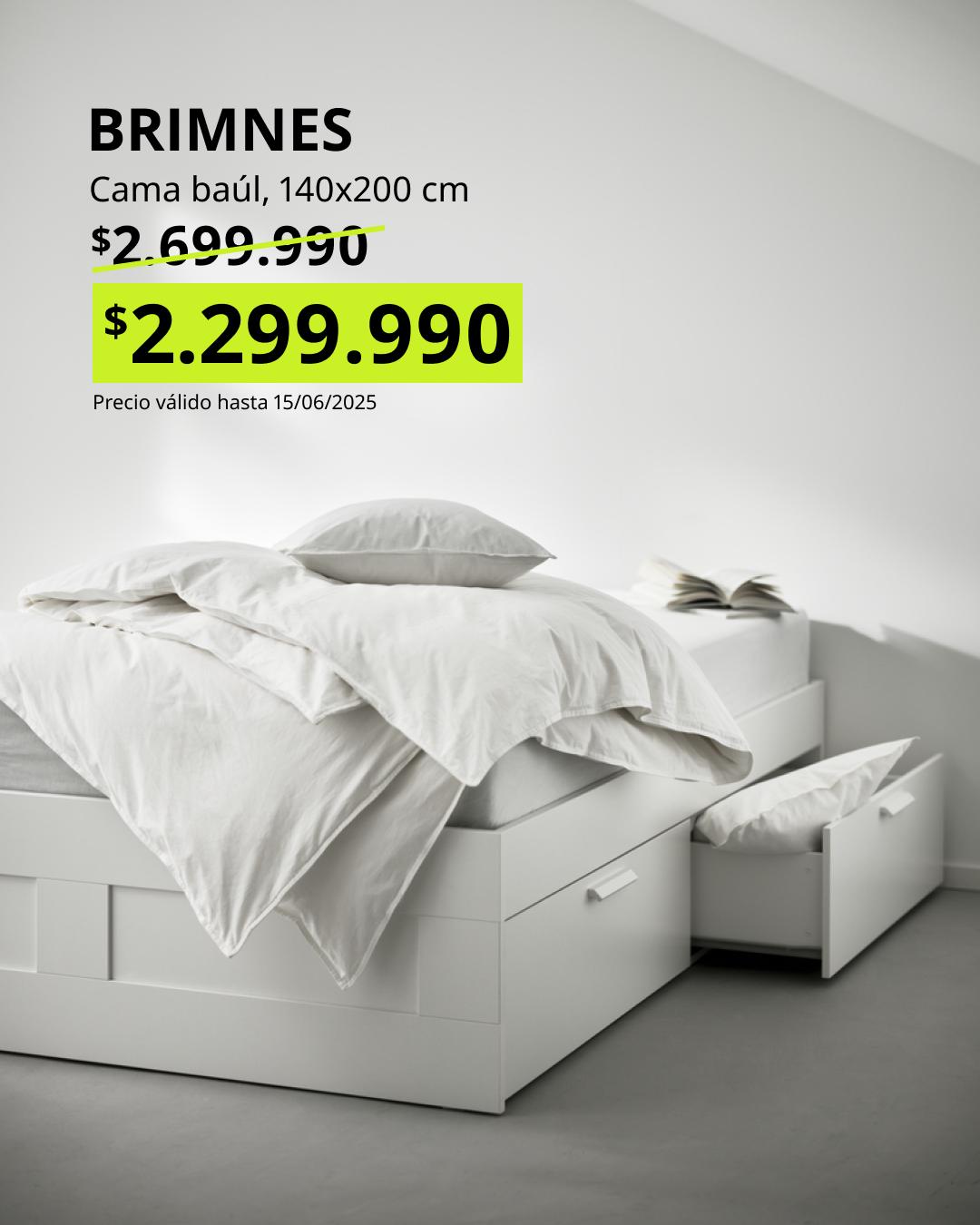 BRIMNES cama con almacenaje tipo otomana blanca de 140x200 cm