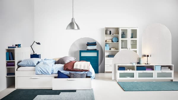 BRIMNES series in a bright and blue room setting.