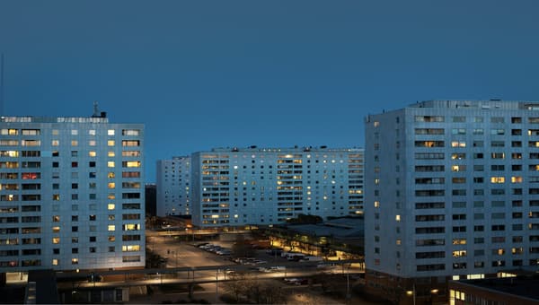 Buildings in the dark.