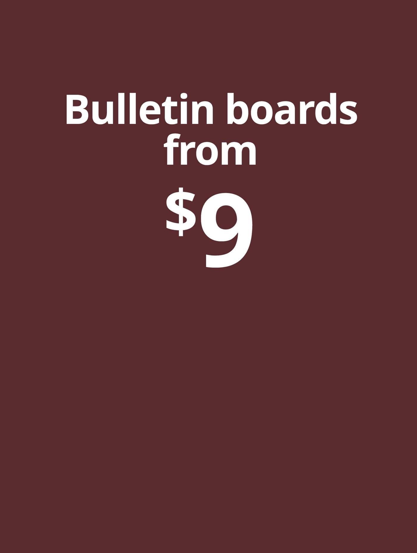 Bulletin boards from $9