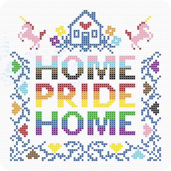Bunte Stickerei mit Einhorn und Home Pride Home Schriftzug von IKEA anlässlich des IDAHOTB.