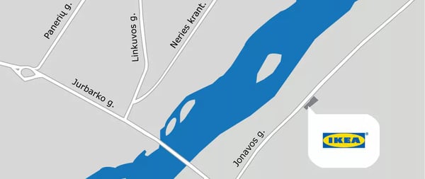 Bus traffic map to IKEA pick-up and ordering point in Kaunas.