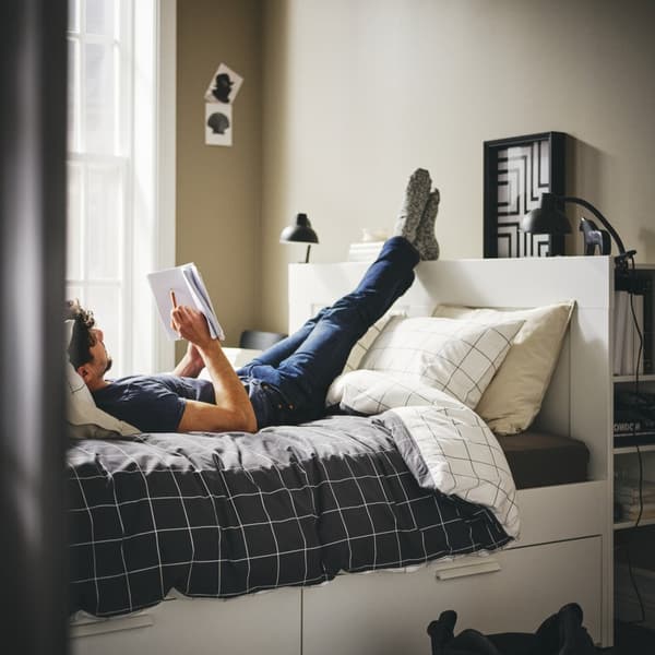 ホワイト ブラックマットレス付】コンパクトなベッド ヘッドレス  