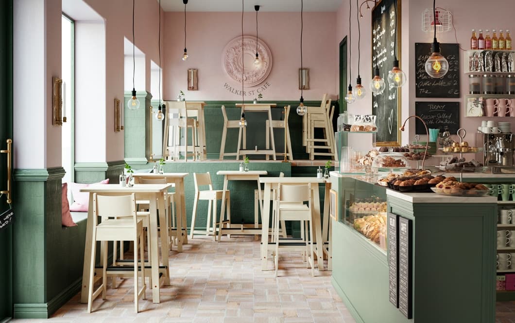 Caffè con tavoli bar e sgabelli bar in legno – IKEA