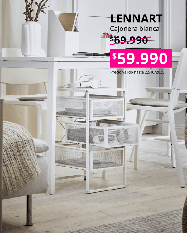 Cajonera blanca LENNART bajo escritorio blanco