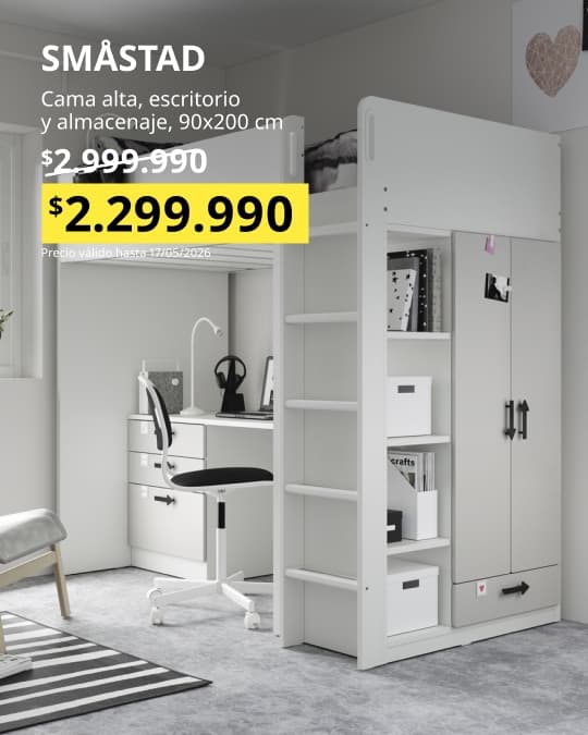 Cama alta escritorio SMÅSTAD con precio promocional hasta el 17 de mayo.