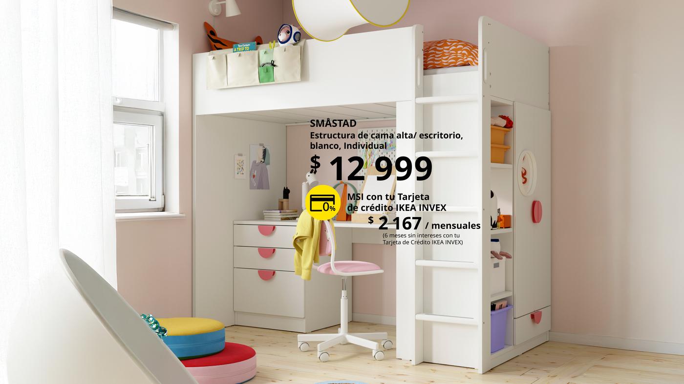 Cama alta SMASTAD con escritorio para niños 