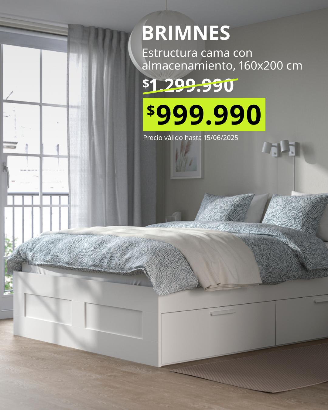 Cama BRIMNES blanca 160x200 cm con almacenamiento, solución inteligente dormitorio oferta Black Friday