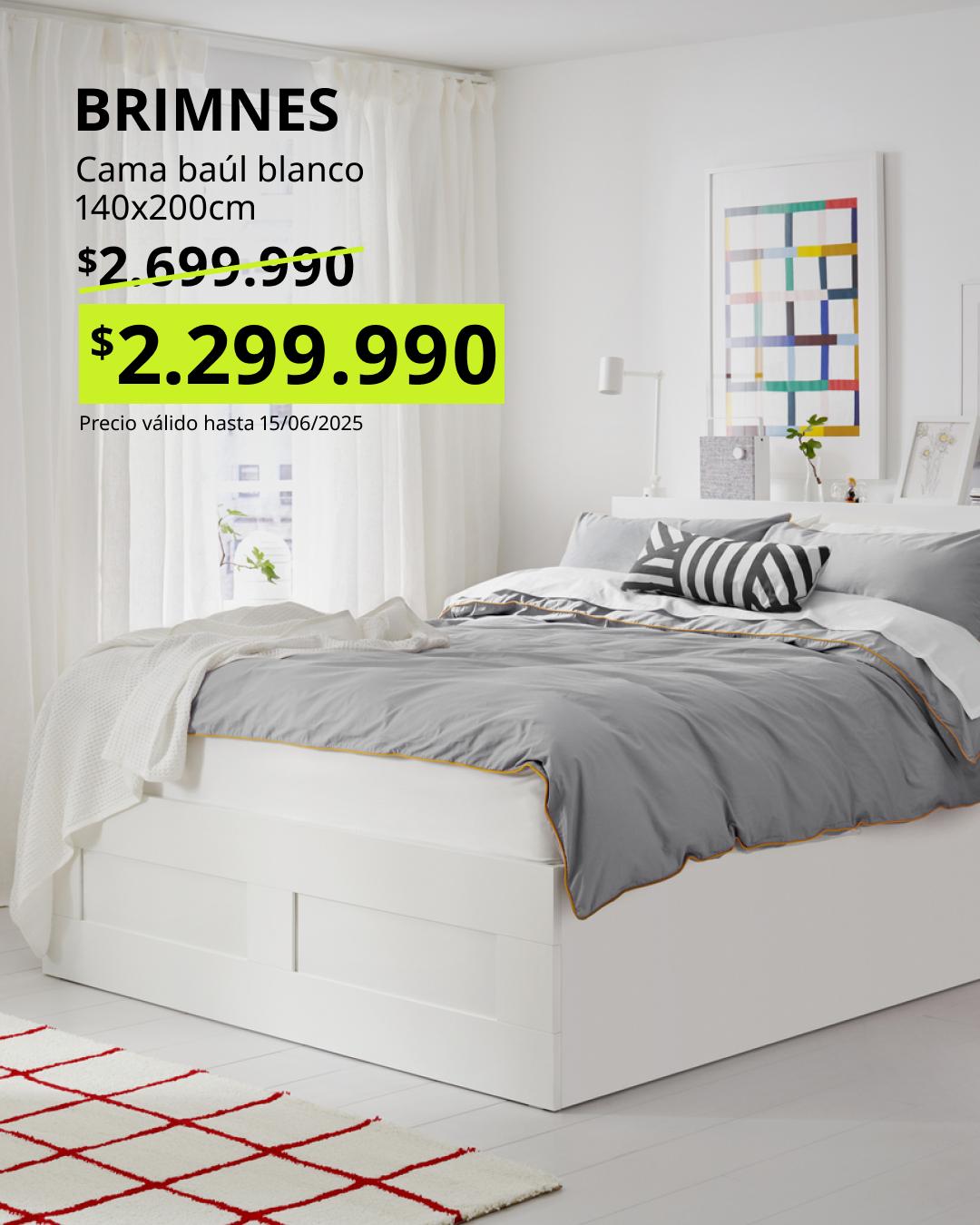 Cama BRIMNES con almacenamiento 140x200 cm blanca, cama con cajones funcional dormitorio oferta Black Friday