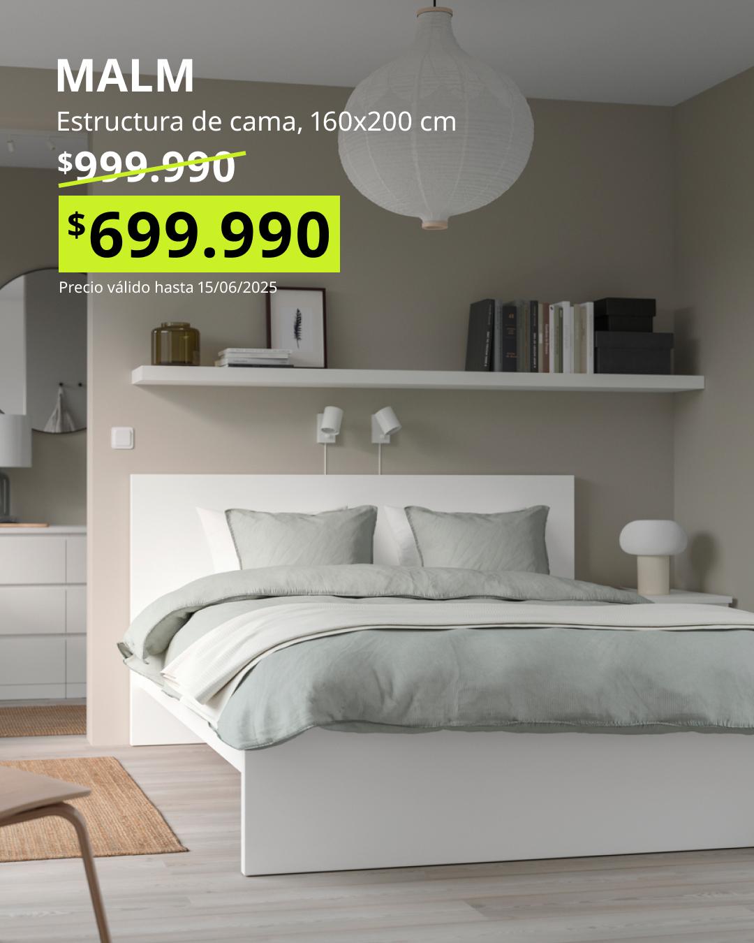 Cama MALM blanca 160x200 cm con cabecera alta, diseño moderno dormitorio oferta Black Friday