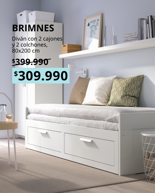 Cama nido BRIMNES blanca con dos cajones y dos colchones ÅGOTNES firmes de 80x200 cm.