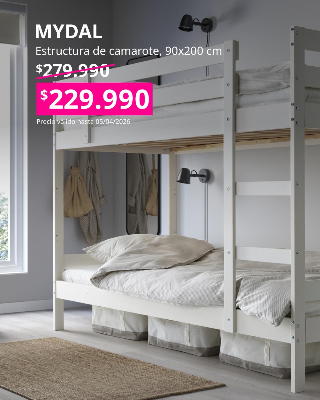 Cama nido MYDAL blanca de 90×200 cm en madera, con diseño simple y estructura resistente para dormitorio infantil o juvenil.