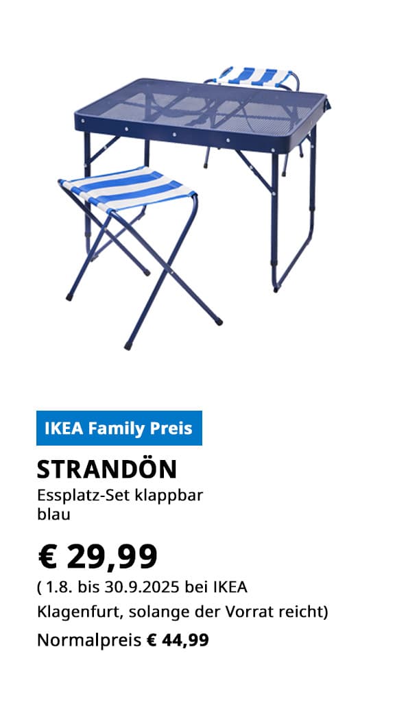 Camping-Essplatz Strandön, für 2 Personen, klappbar, blau, statt € 44,99 zum IKEA Family Preis von  € 29,99.