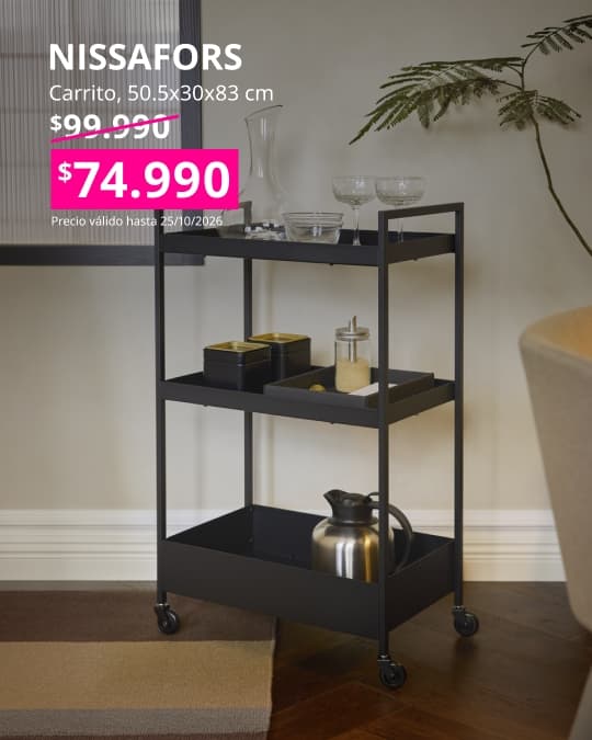 Carro auxiliar NISSAFORS negro de 50,5x30x83 cm para almacenamiento y organización versátil.