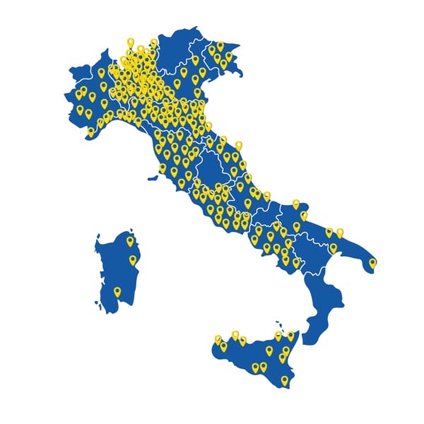 Cartina dell'Italia con indicazione delle associazioni che collaborano con IKEA sul territorio nazionale.