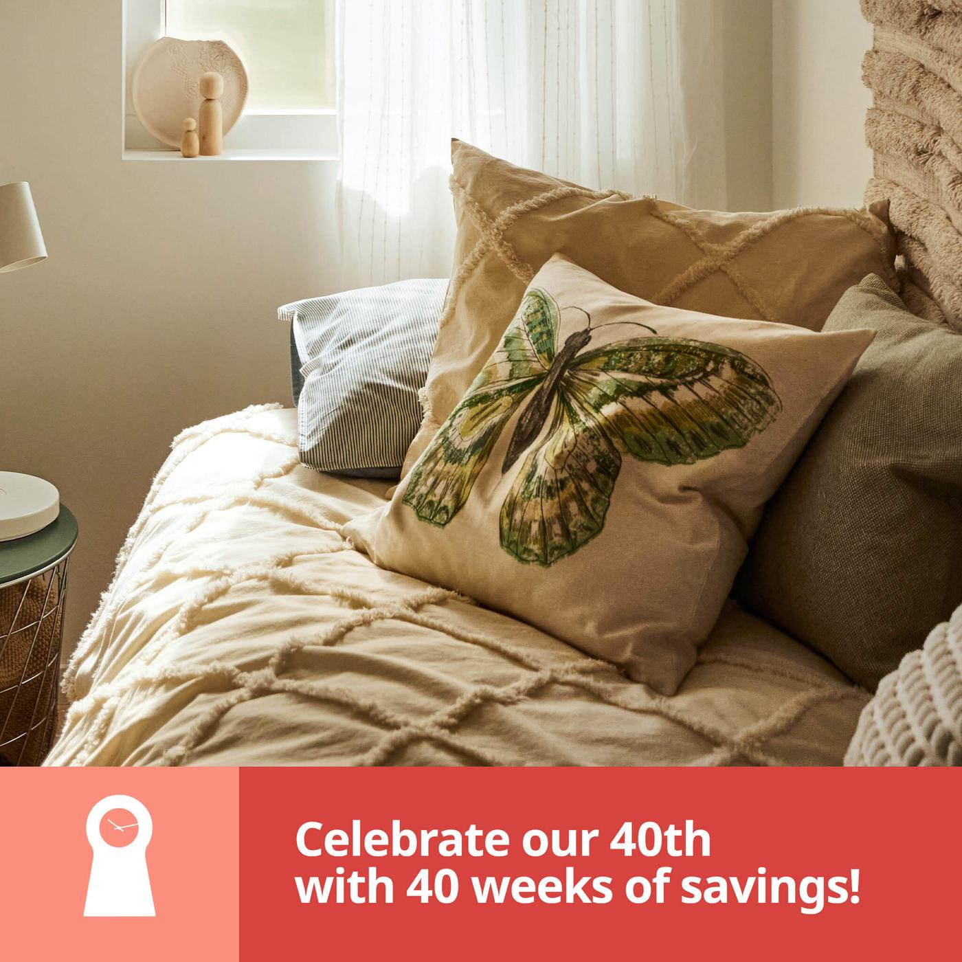 Celebrating 40 years with 40 weeks of deals - Buy 1 decorative pillow cover, get 2nd 50% off (equal or lesser value)