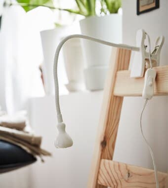 Chair used as a bedside table.