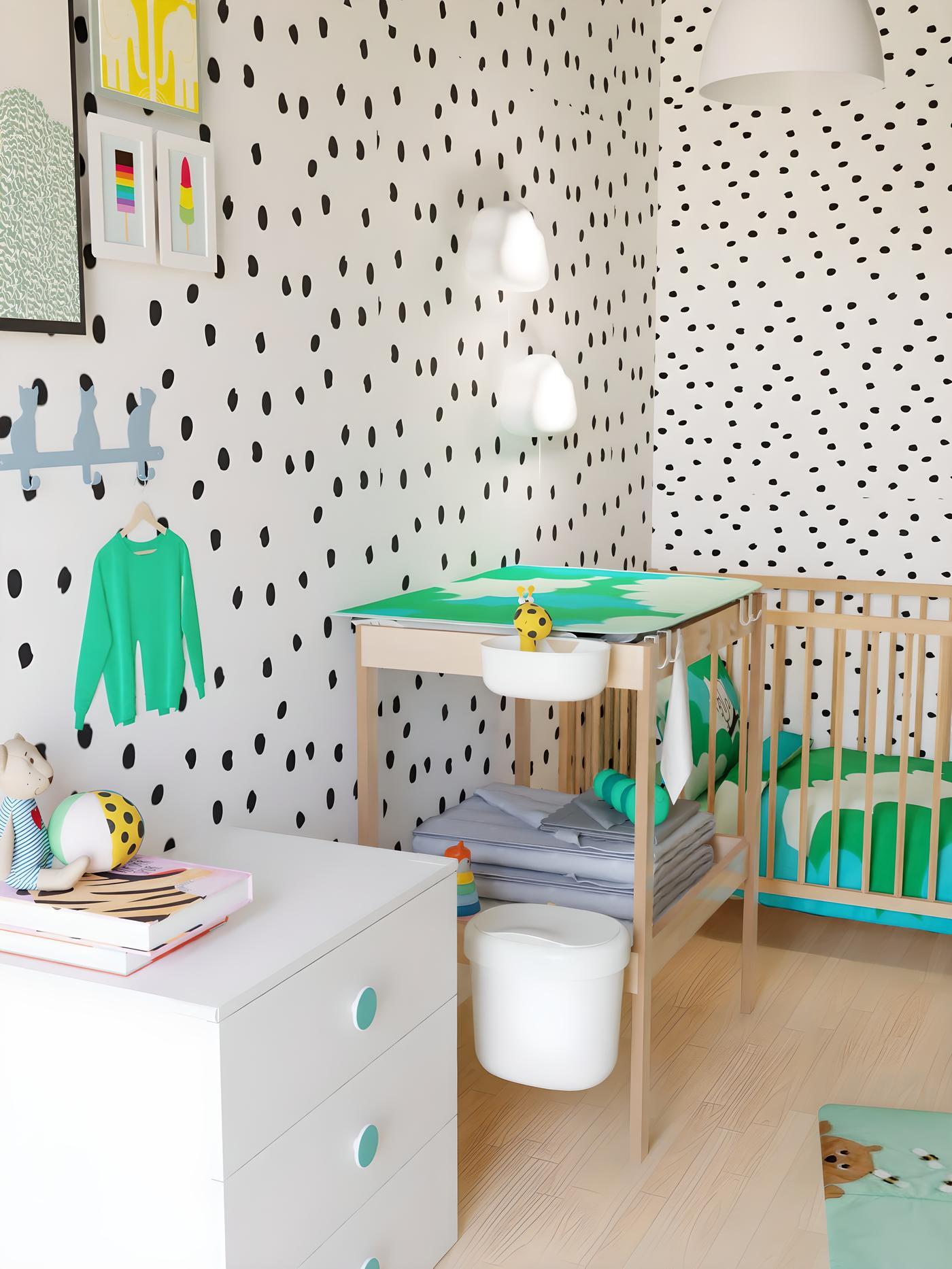 chambre bébé avec petits points sur le mur