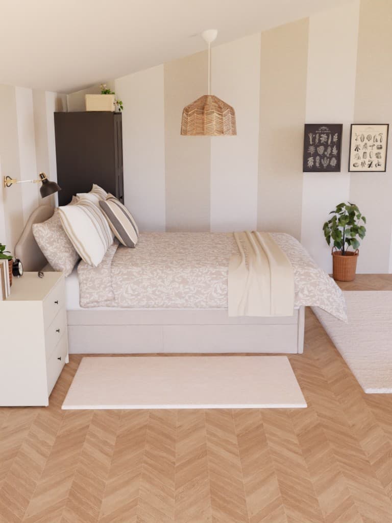 Chambre beige et grise 