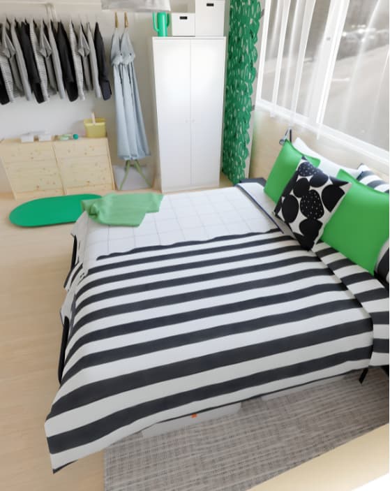 Chambre blanche, noire et verte 