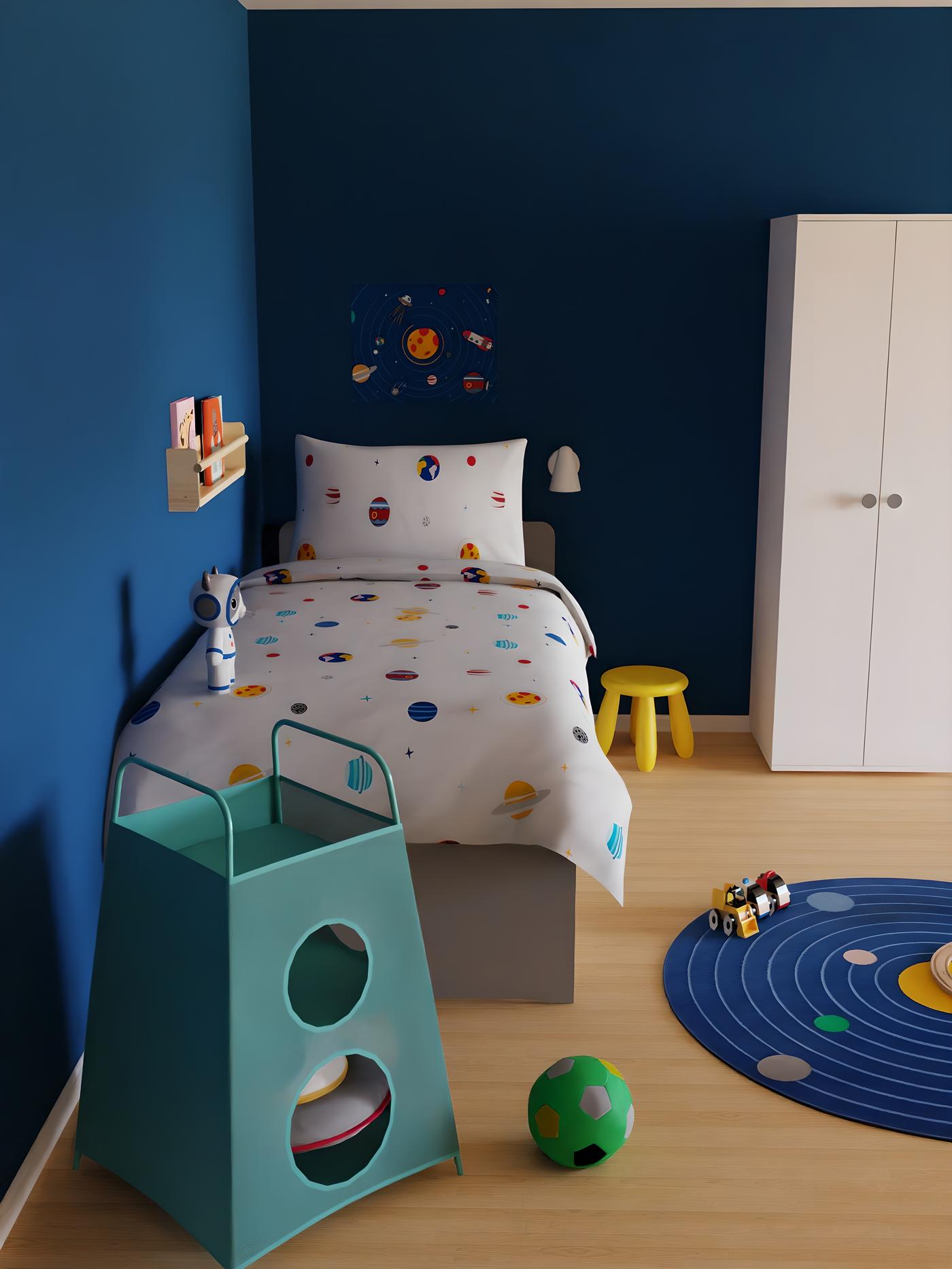 chambre d'enfant sur le thème de l'espace