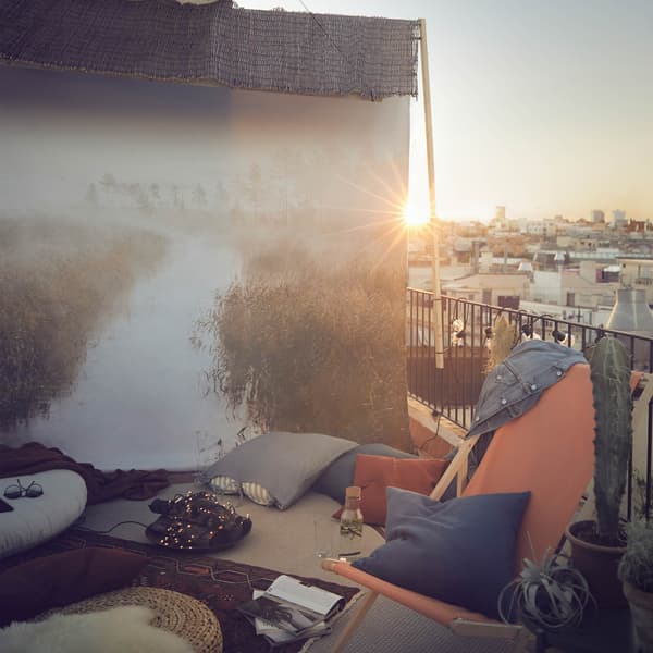 Change your view with a large wall textile print. SNÖSTORP is easy to hang without making holes in the wall.