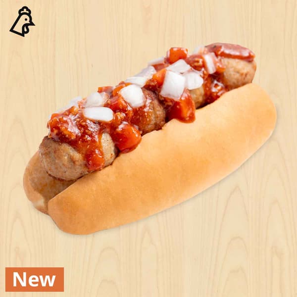Chicken meatball bun with Bolognese sauce. $2.50/