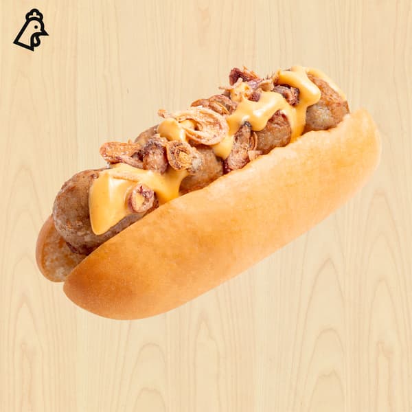 Chicken meatball bun with nacho cheese sauce