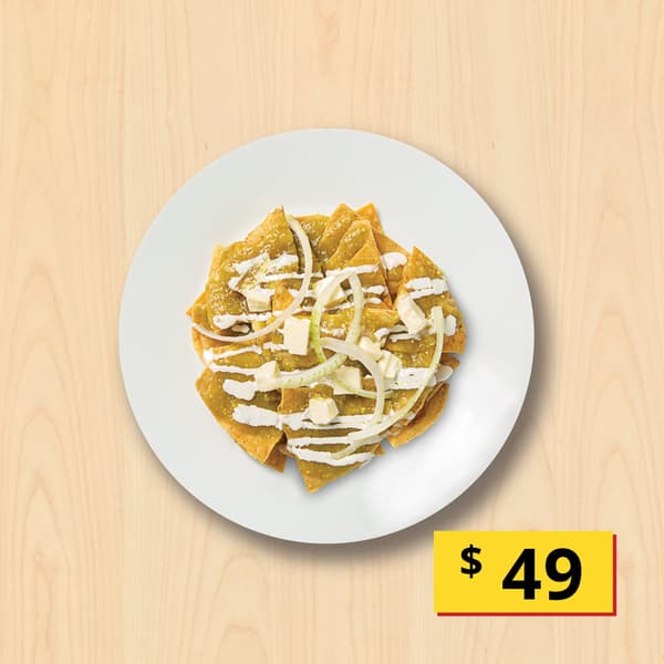 Chilaquiles sencillos grandes$39 - 49Servidos con salsa verde o roja