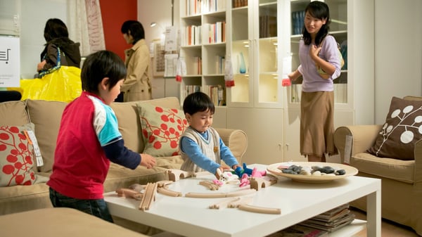 Children playing in the showroom