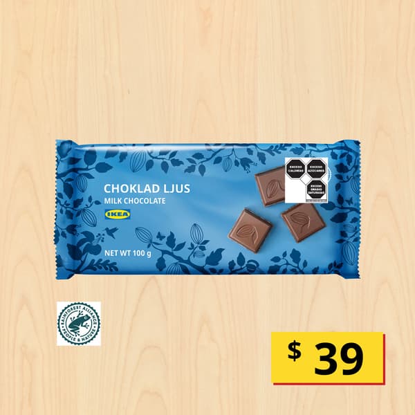 Choklad ljus
Tableta chocolate c/leche, Rainforest Alliance Certified, 100 g
$39