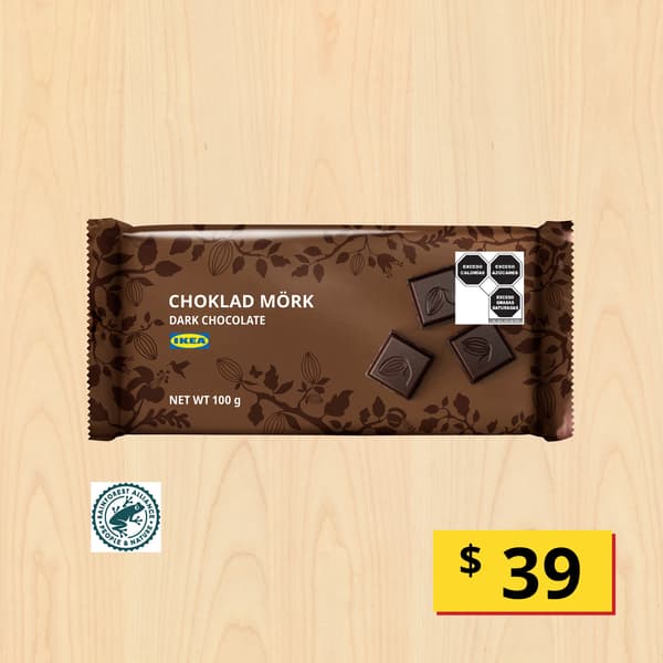 Choklad mörk
Barra de chocolate negro, Rainforest Alliance Certified, 100 g
$39