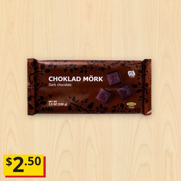CHOKLAD MORK Dark chocolate UTZ, 100g, with $2.50 price tag at bottom left corner of thumbnail.