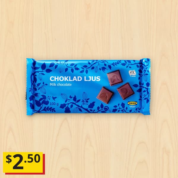 CHOKLAD MORK Milk chocolate UTZ, 100g, with $2.50 price tag at bottom left corner of thumbnail.