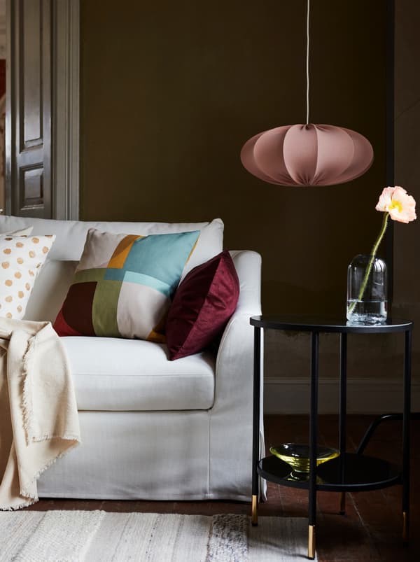 Choose patterned cushions for a white sofa.