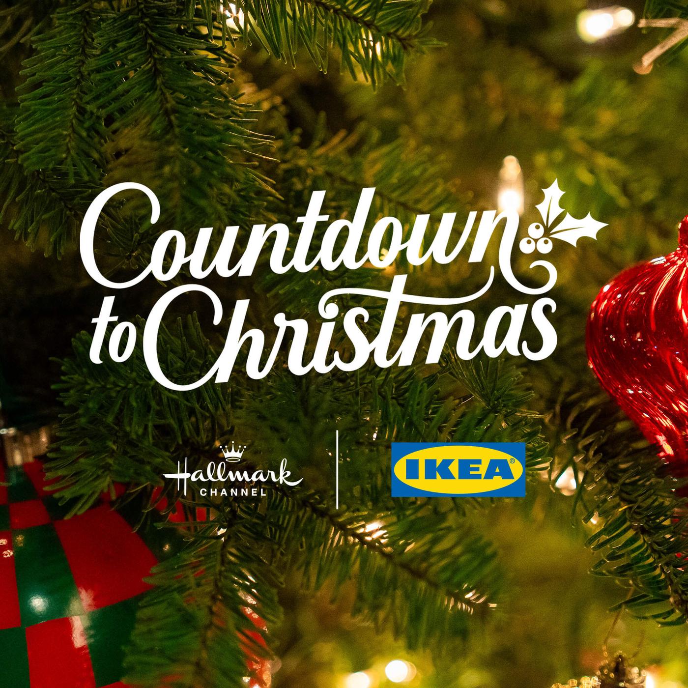 Christmas tree with red and green ornaments and text reading ‘Countdown to Christmas’ with Hallmark and IKEA logos.
