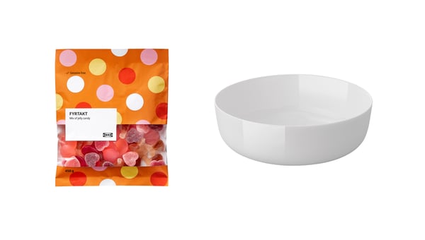 Ciotola grigio chiaro VITBLECKA e caramelle gommose miste 450g FYRTAKT