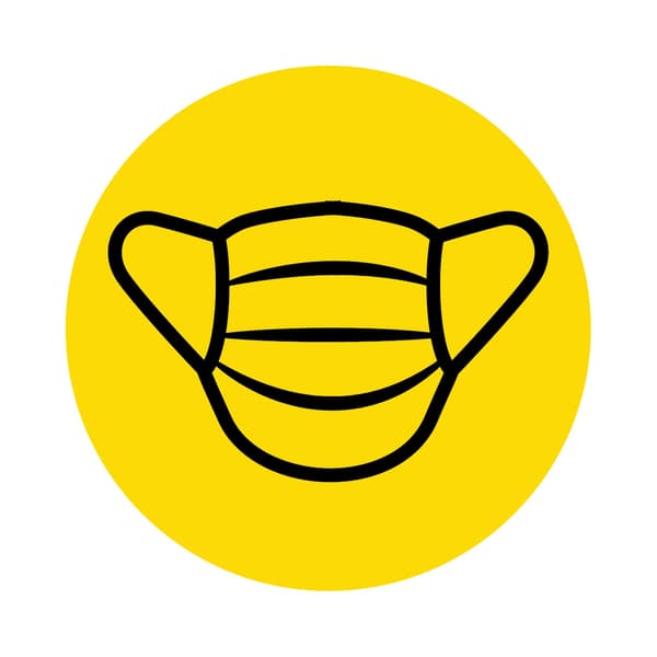 Círculo amarillo con símbolo de mascarilla