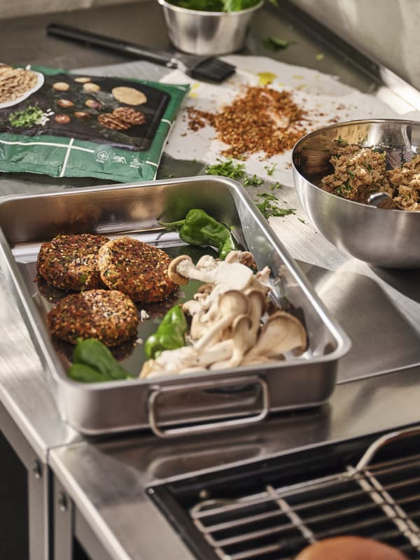 close up image of cooked bbq food in ikea cooking trays
