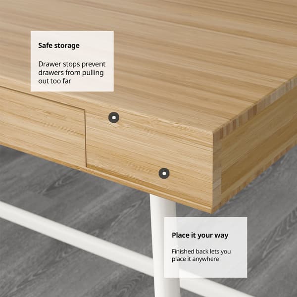Close-up of a wooden drawer with safety features, showcasing storage functionality and a versatile design for placement.
