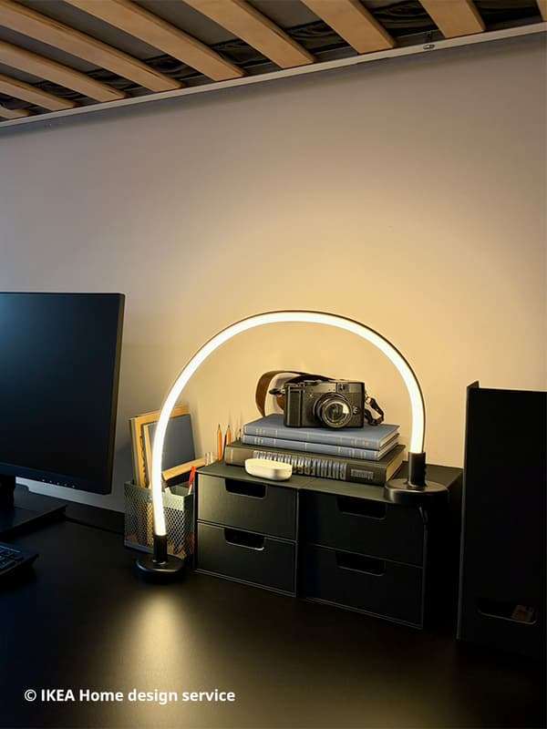 Close-up shot of gaming table and LED lighting from a traditional modern 4-room BTO flat in MacPherson, Singapore, designed by IKEA Home design service.