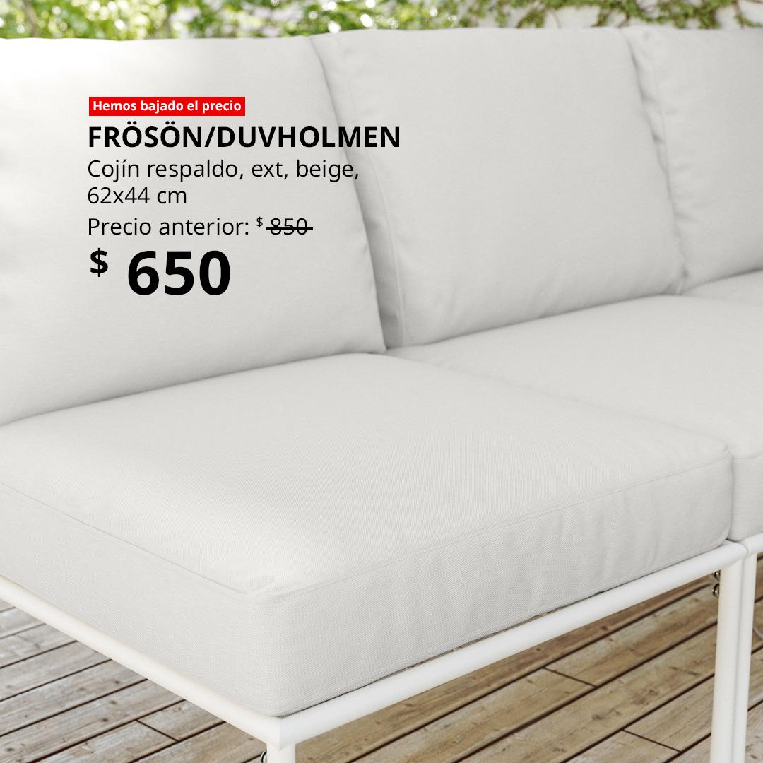Cojín de respaldo FRÖSÖN/DUVHOLMEN en color beige, diseñado para uso en exterior.