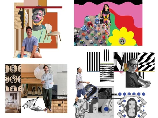 Collage of multiple different styles: colorful and creative, black and white, modern